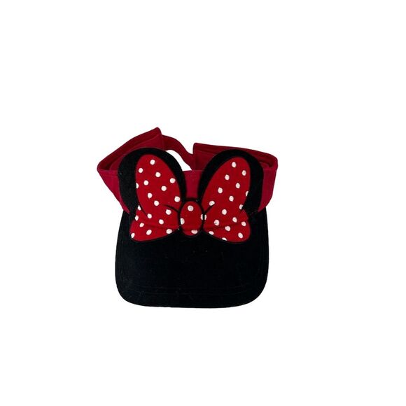 Disney Parks Exclusive Minnie Mouse Bow Visor Hat Black Polka Dot Adjustable - Picture 2 of 6